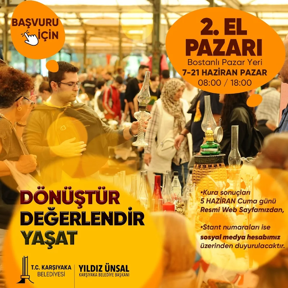 Belediyemizin Düzenlediği Haziran Ayı 2. El Pazarı Etkinliğine Başvurunuzu Görsele Tıklayarak Yapabilirsiniz.