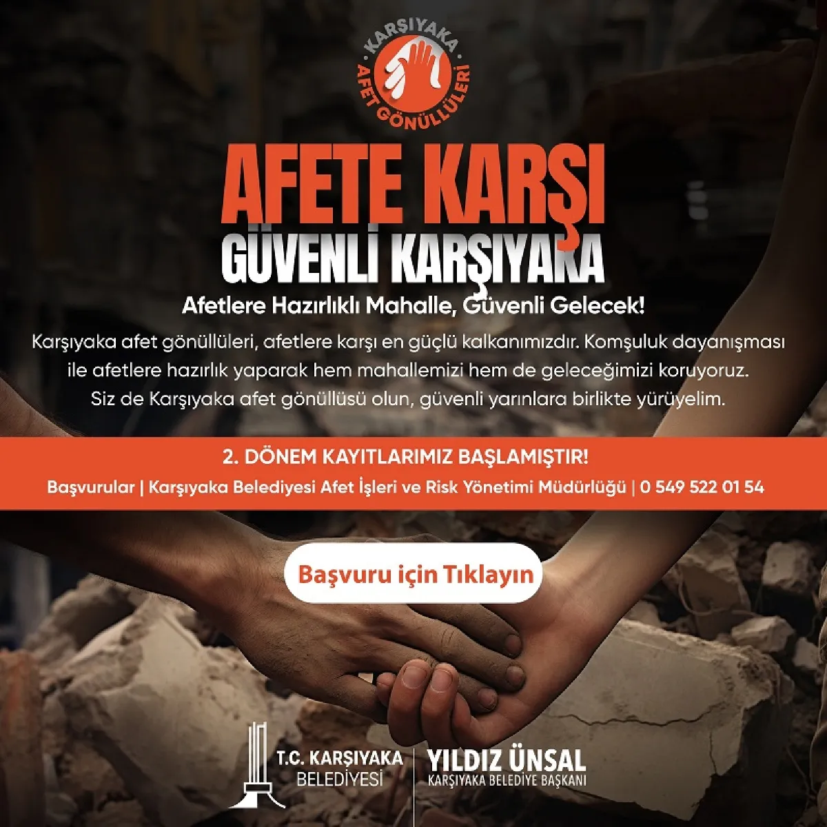 Afet Gönüllüleri Eğitim Başvurusunu Görsele Tıklayarak ya da Telefon numarasından Yapabilirsiniz.